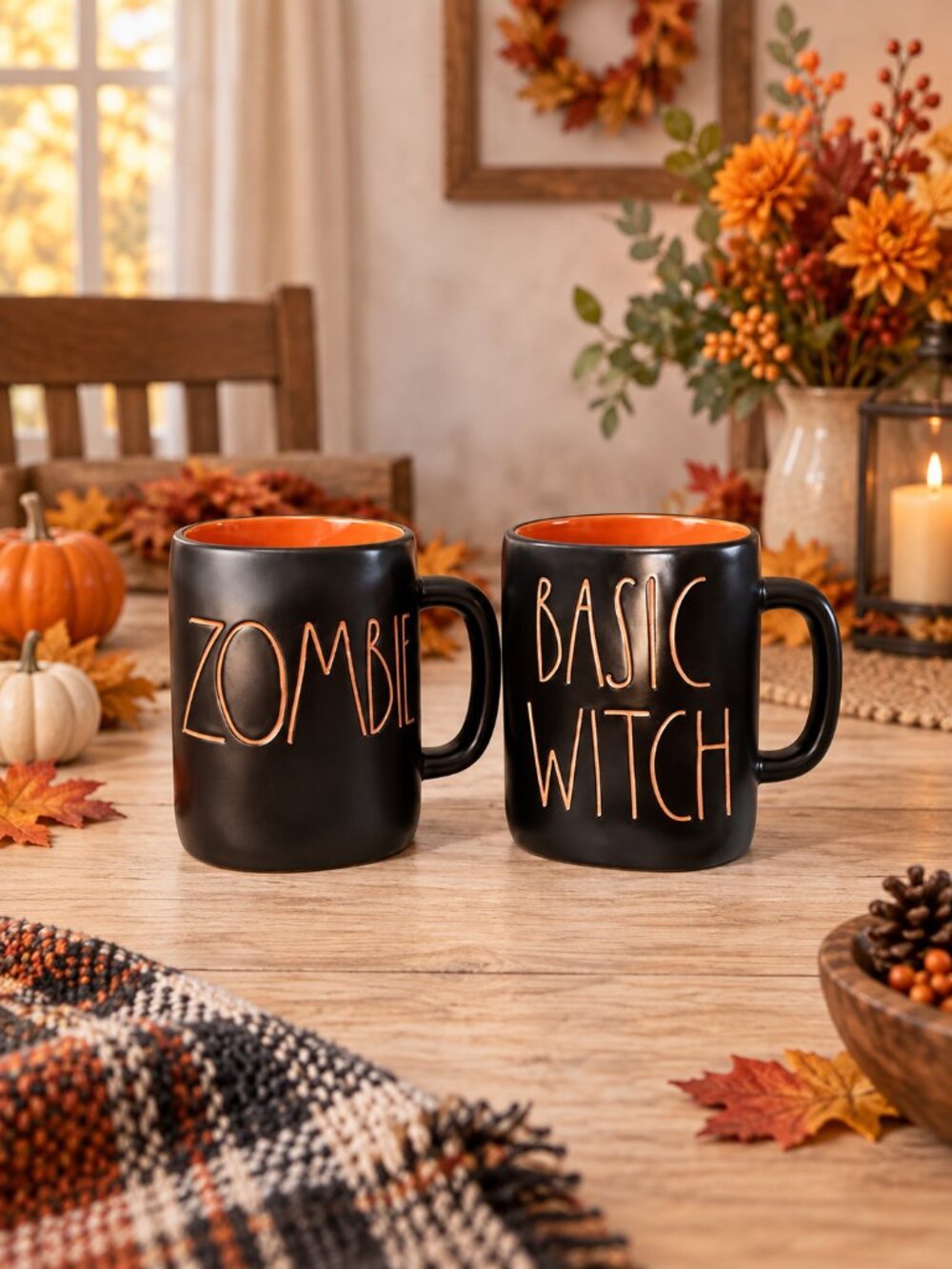 Rae Dunn Halloween Mug Set Zombie Basic Witch Black Orange NWT